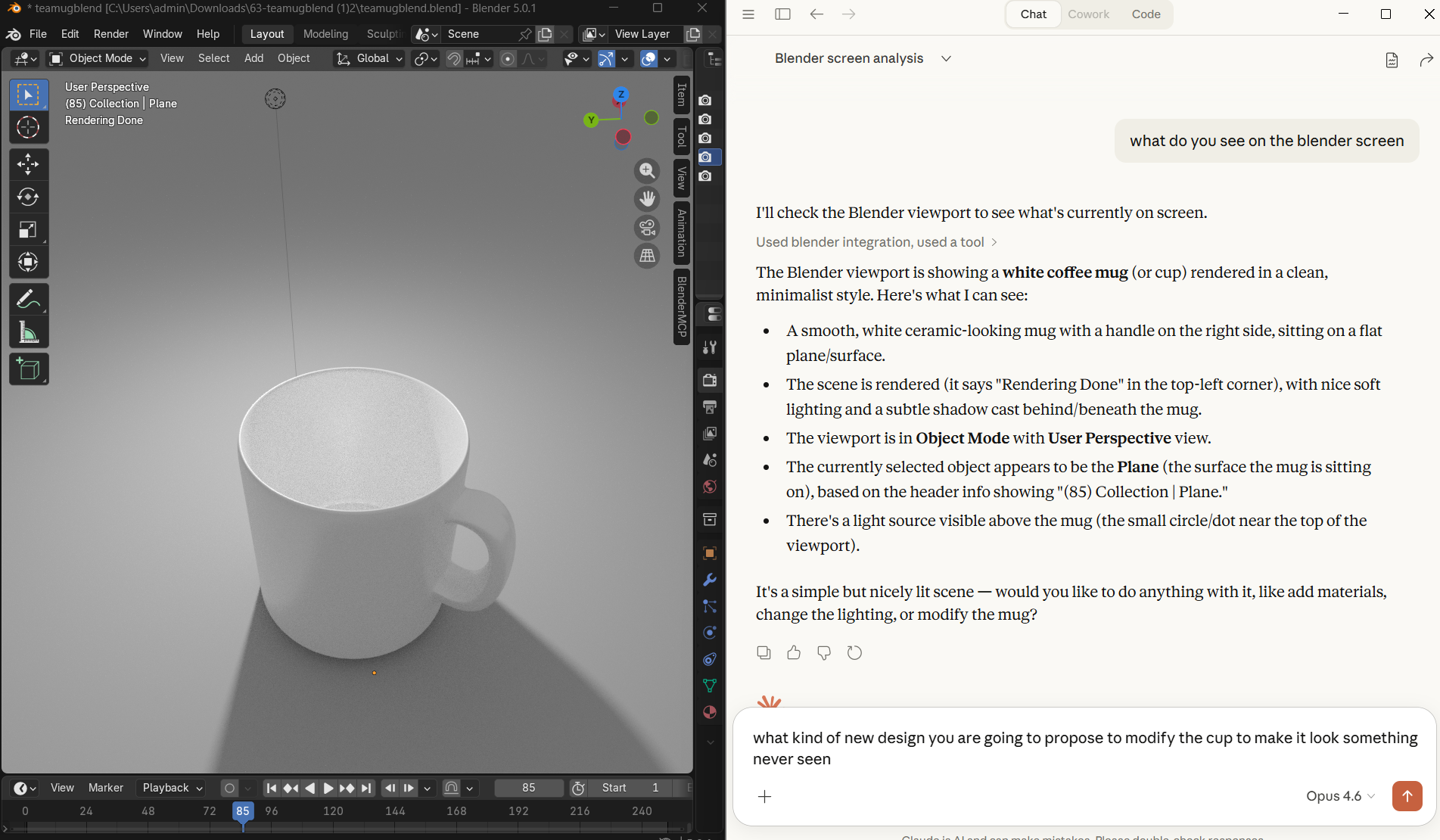 Original white mug in Blender viewport