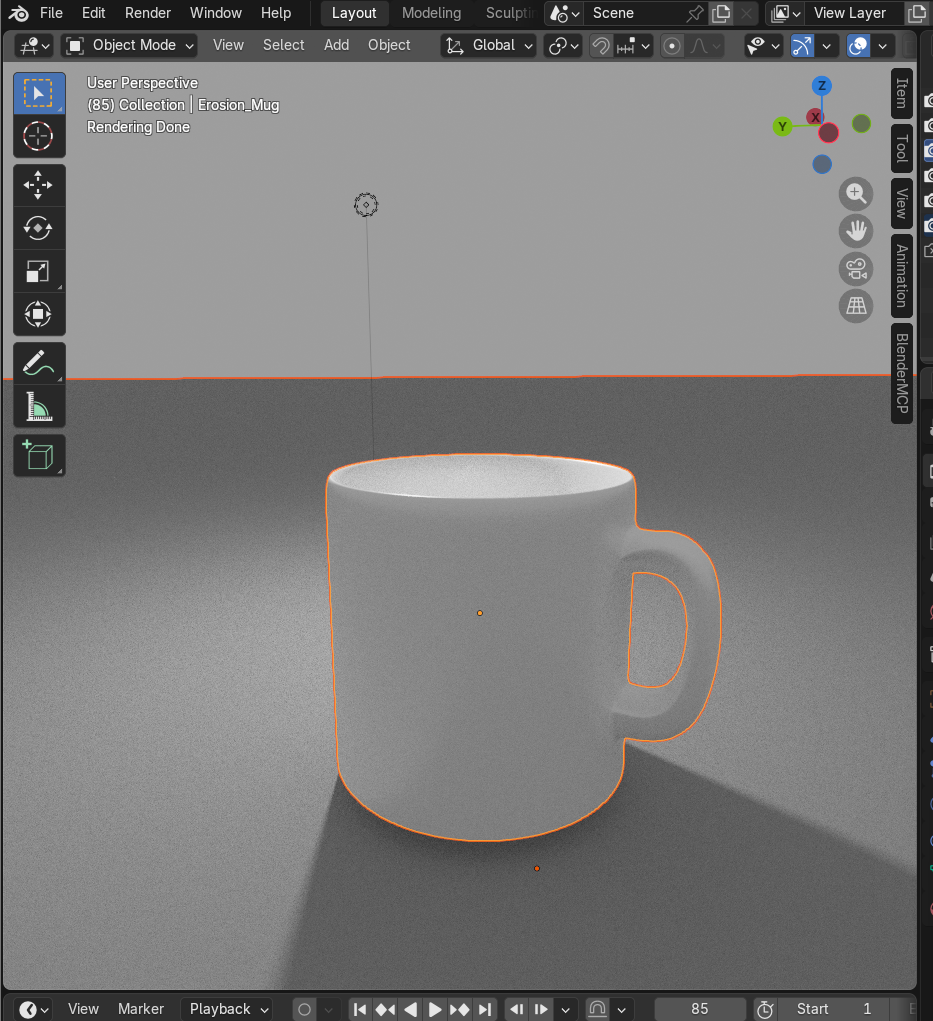 White coffee mug in Blender viewport