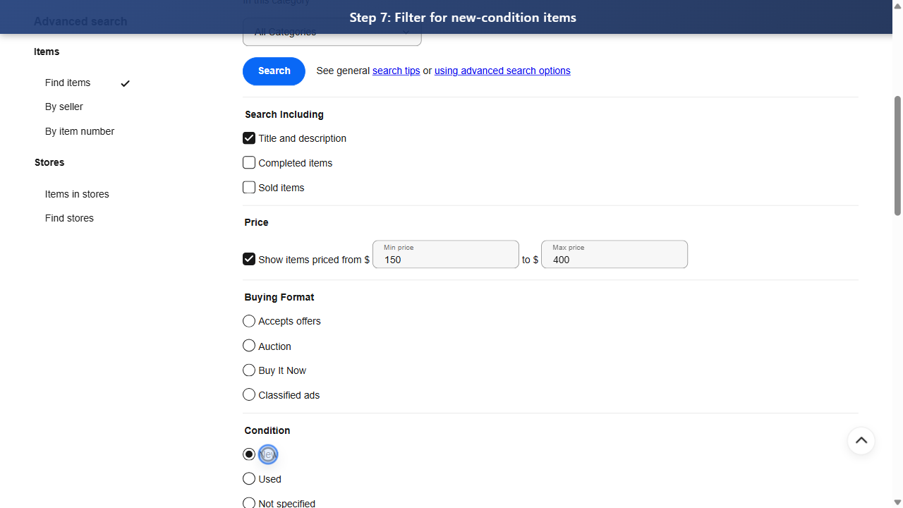 Step 7: Filter for new-condition items