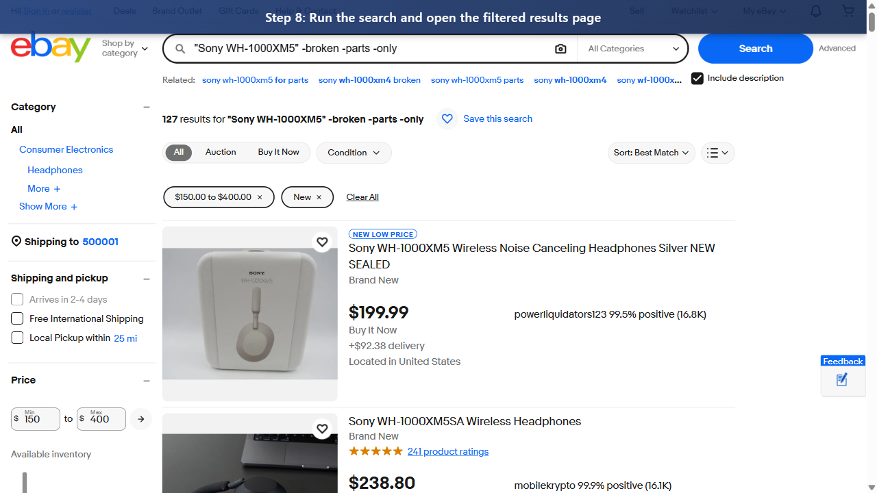 Step 8: Run the search and open the filtered results page