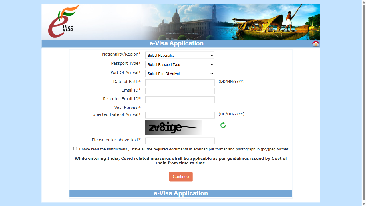 Step 2: Open the eVisa application form start page