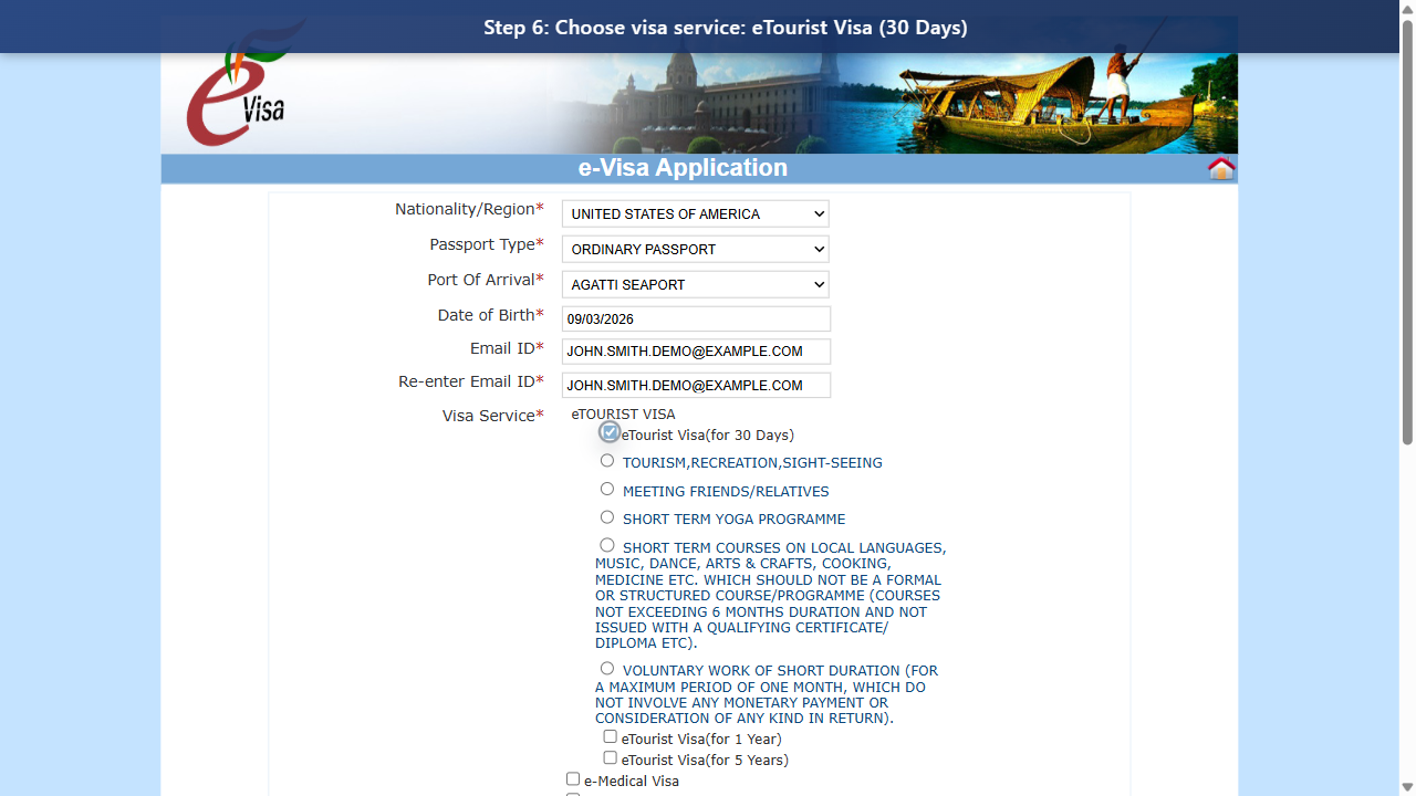 Step 6: Choose visa service: eTourist Visa (30 Days)