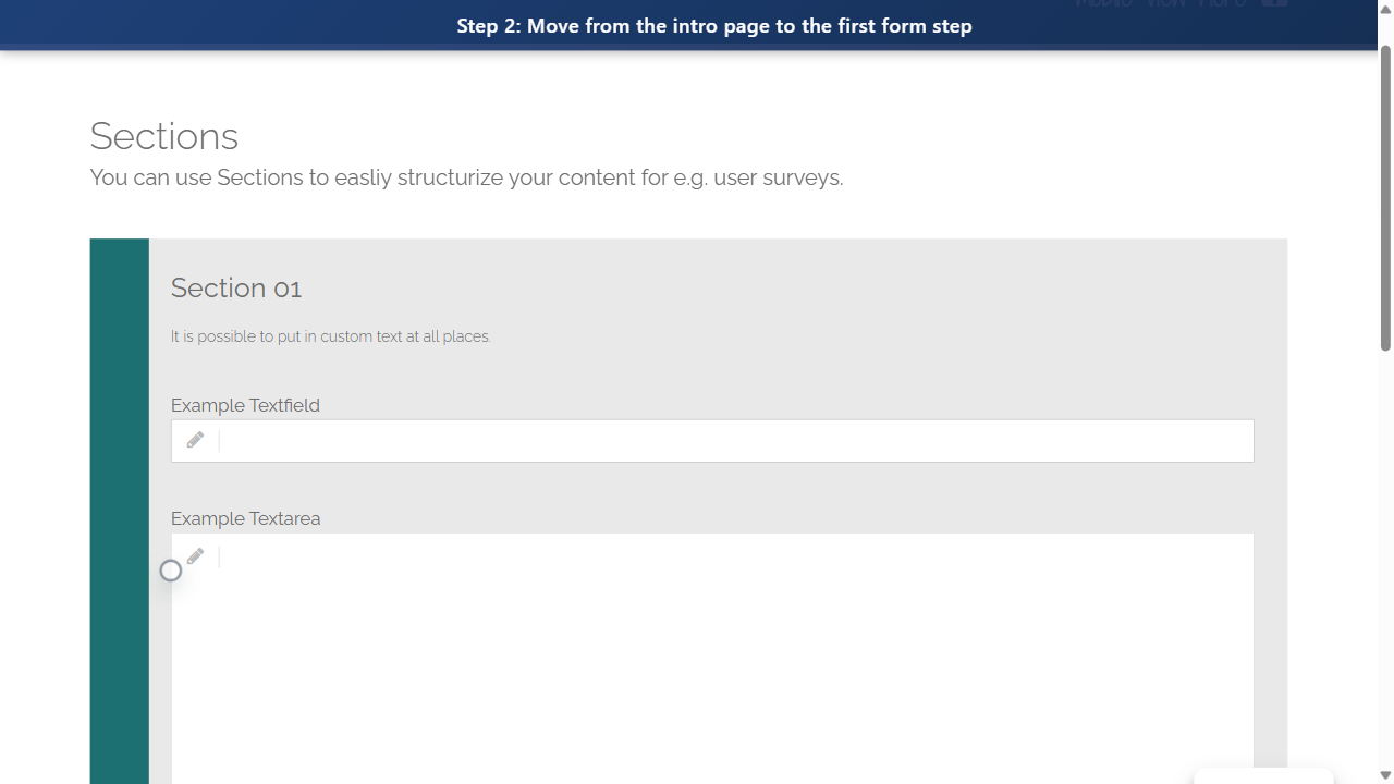 Step 2: Move from the intro page to the first form step