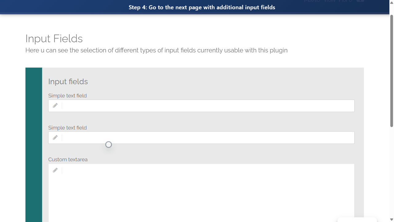 Step 4: Go to the next page with additional input fields