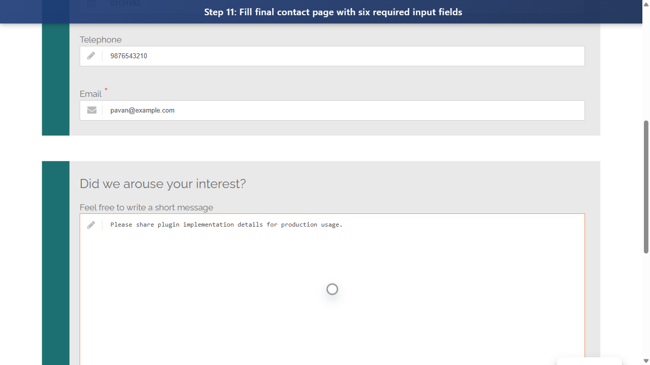 Step 11: Fill final contact page with six required input fields