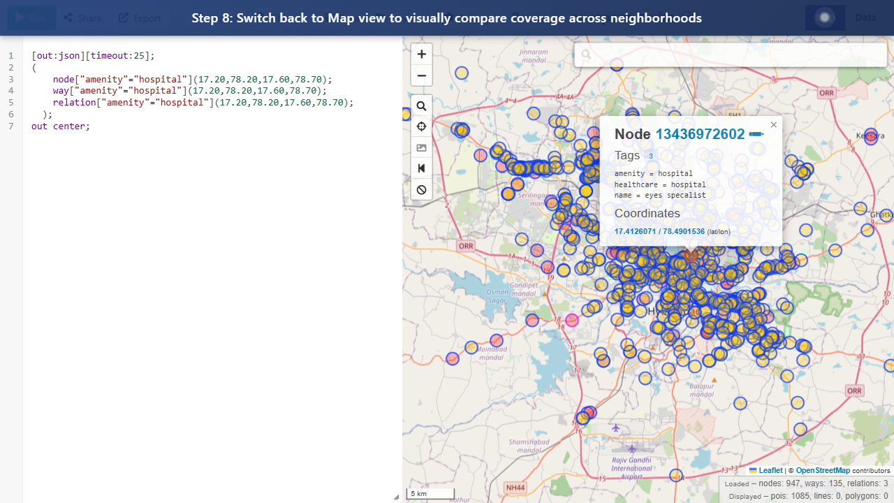 Step 8: Switch back to Map view to visually compare coverage across neighborhoods