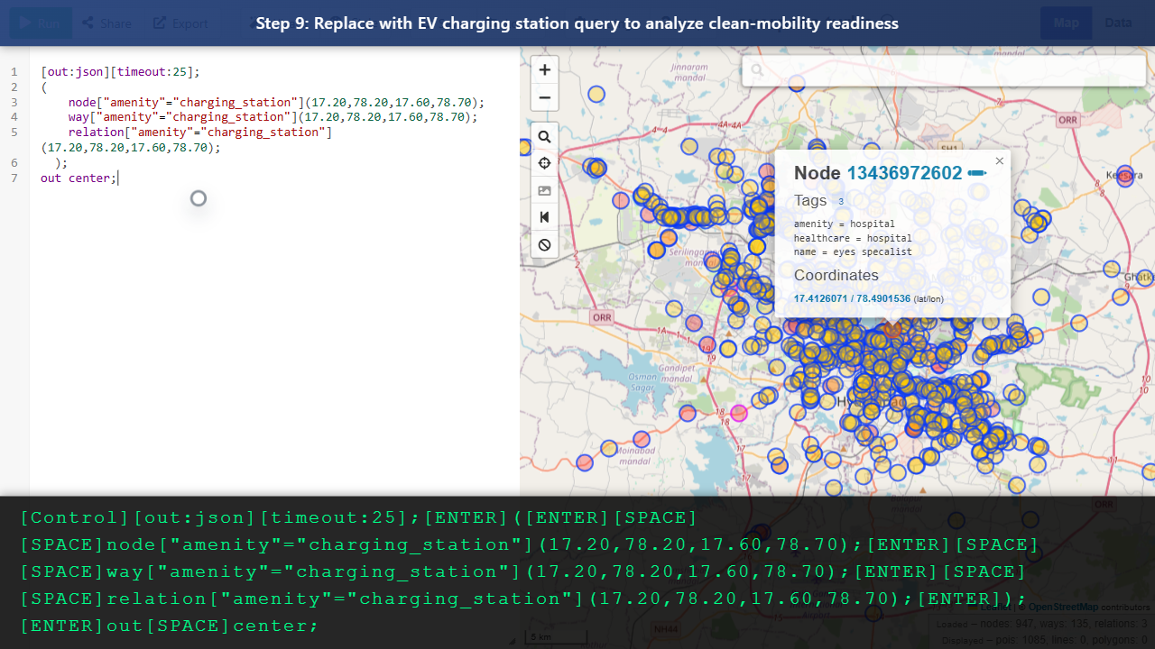 Step 9: Replace with EV charging station query to analyze clean-mobility readiness