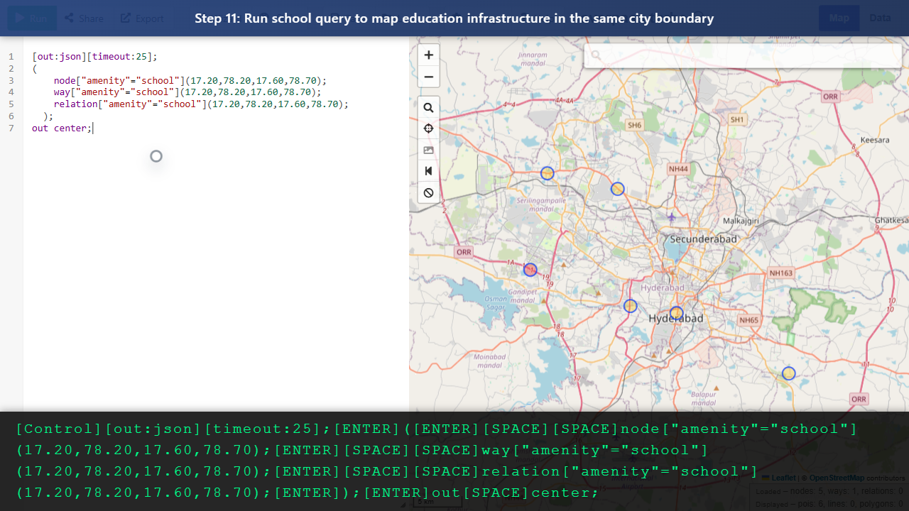 Step 11: Run school query to map education infrastructure in the same city boundary