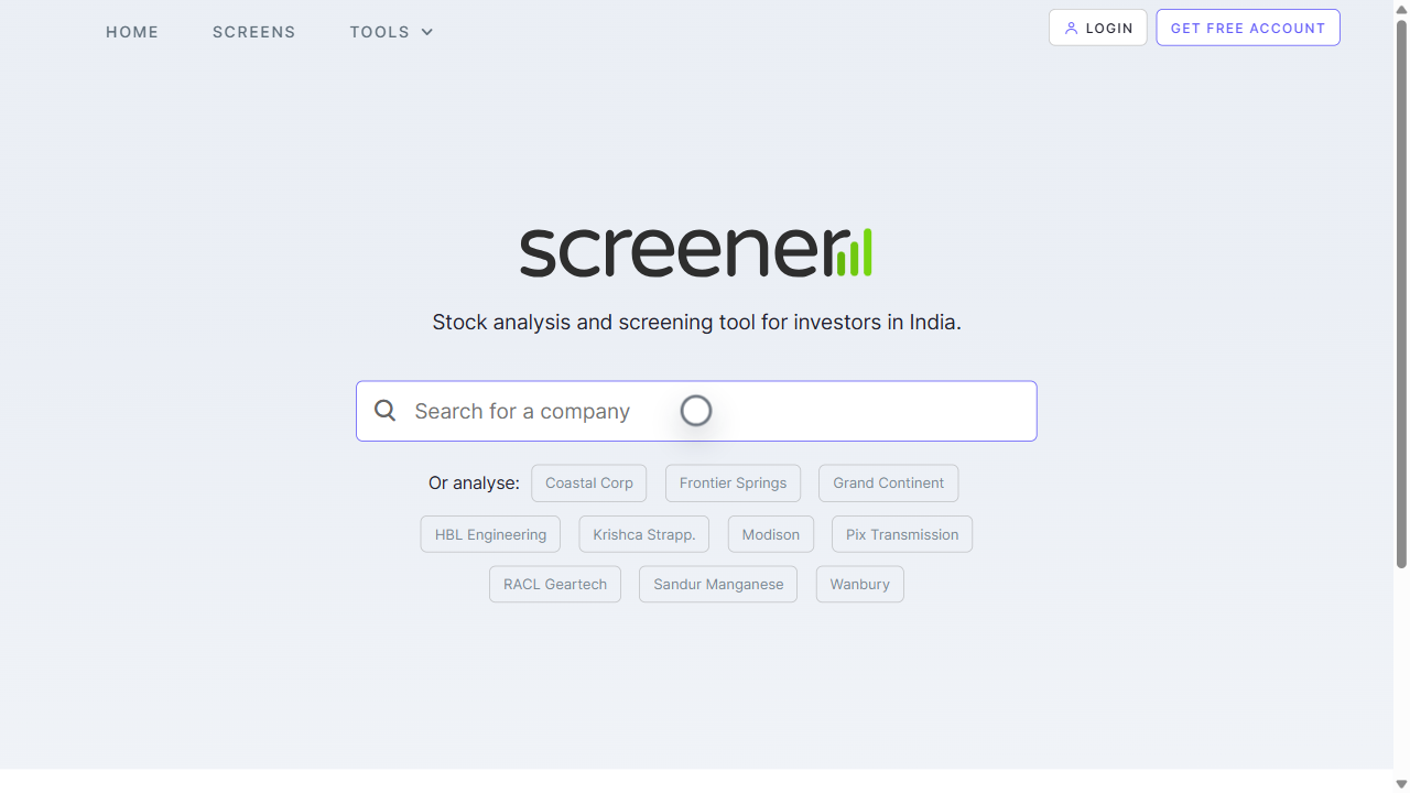 Stock Research on Screener.in screenshot preview