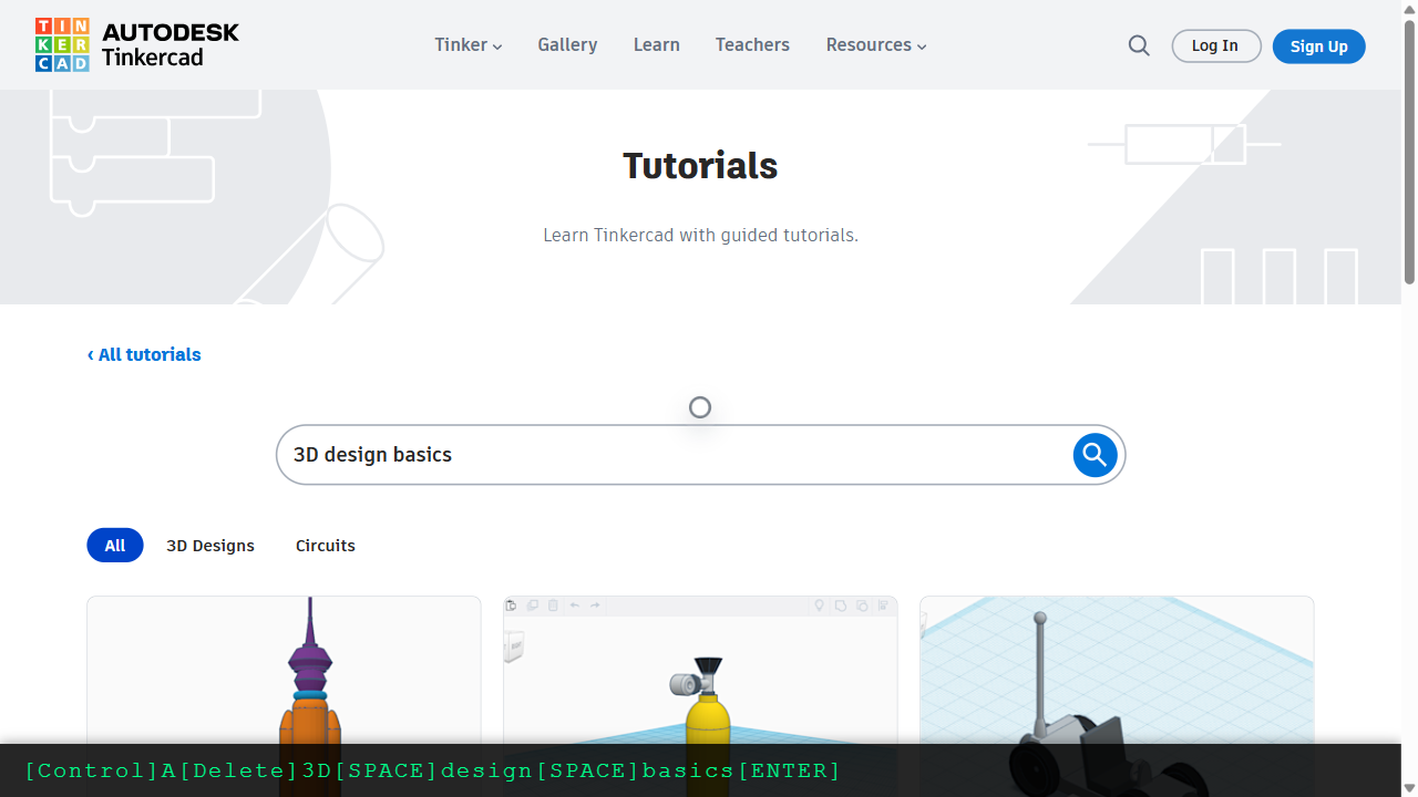 Step 3: Search for beginner 3D design tutorials using the search bar