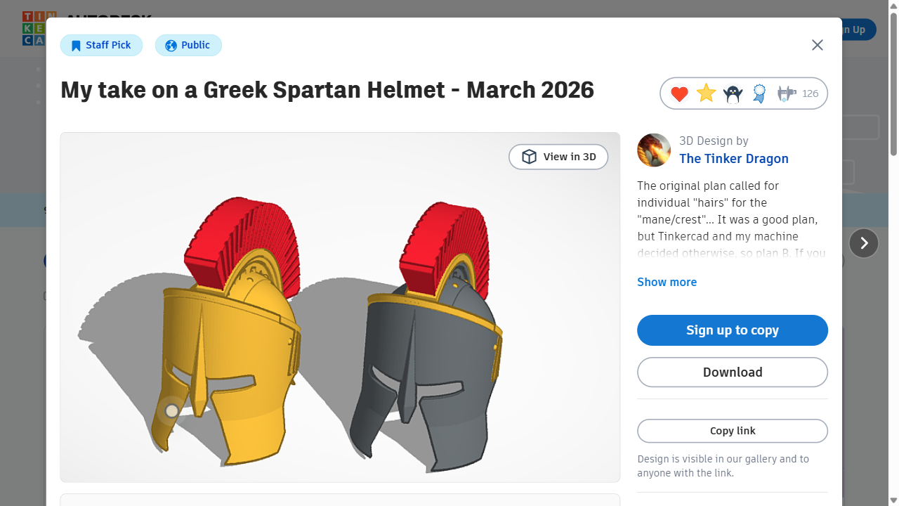 Step 10: Open the Greek Spartan Helmet - March 2026 design from the gallery