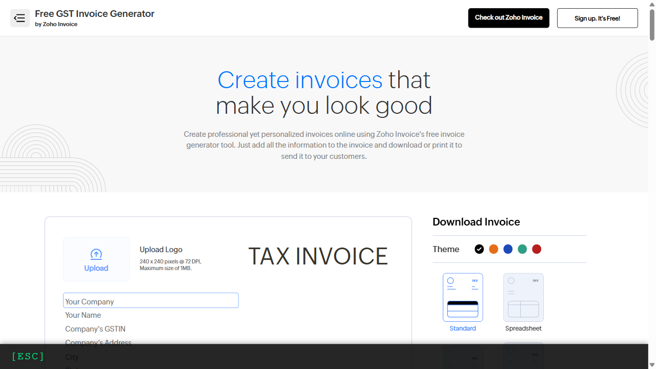 Step 2: Open the free invoice generator page - no login required