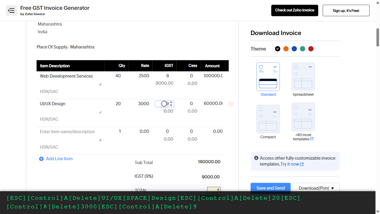 Step 7: Add line item 2: UI/UX Design services