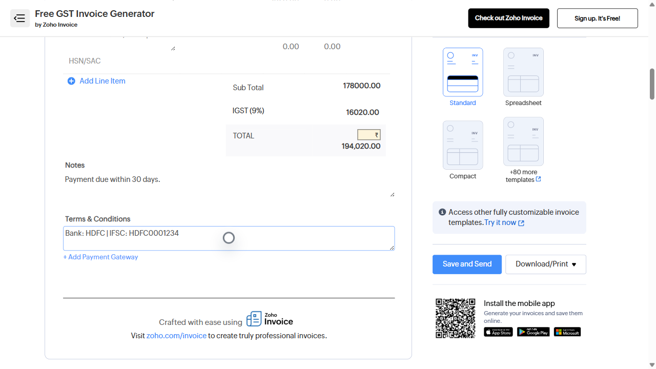 Step 10: Review subtotal, GST breakdown, and grand total